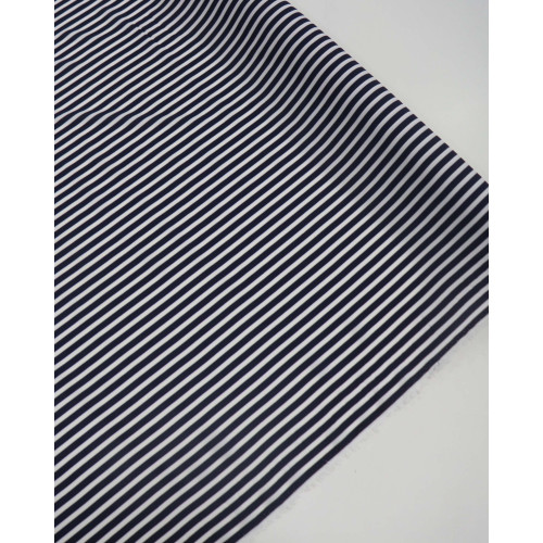 Tecido Crepe de Viscose Italiano Listras Azul Marinho Noite e Branco