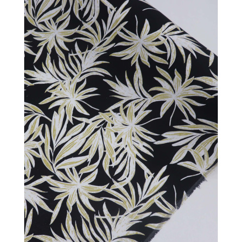 Tecido Linho Misto Macro Ramos Dourado, Branco e Preto (1.3m)