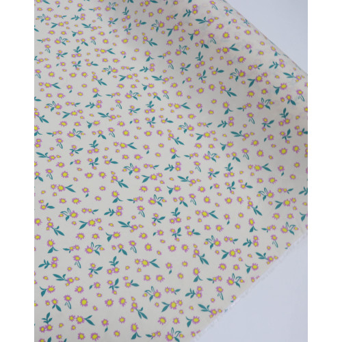 Tecido Viscose Tapete Floral Amarelo, Lilás e Pêssego