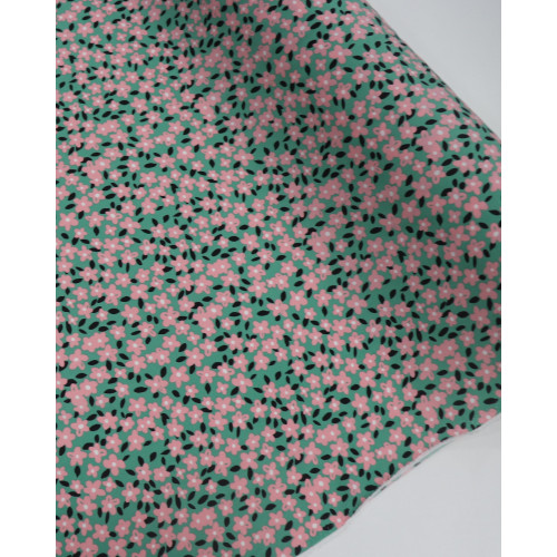 Tecido Viscose Liberty Rosa Chiclete, Preto e Verde Tifany