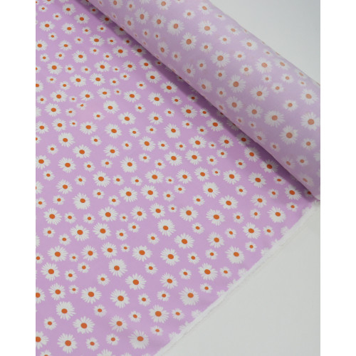 Tecido Viscose Multi Margaridas Branco e Lilás