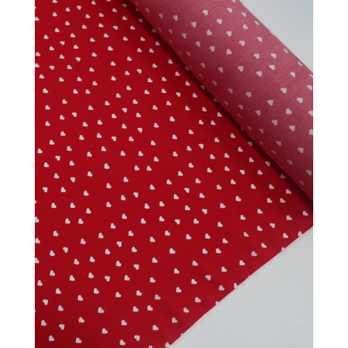 Tecido Viscose Micro Corações Branco e Vermelho