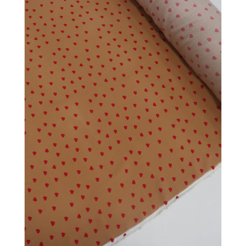 Tecido Viscose Micro Corações Vermelho e Caramelo