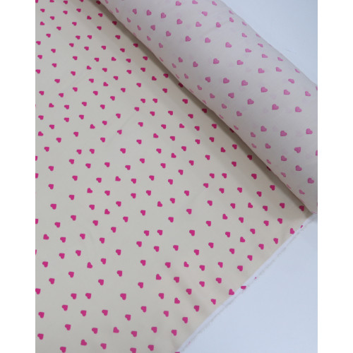 Tecido Viscose Micro Corações Rosa e Pêssego