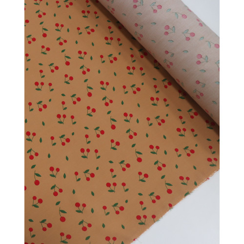 Tecido Viscose Micro Cerejas Vermelho e Caramelo