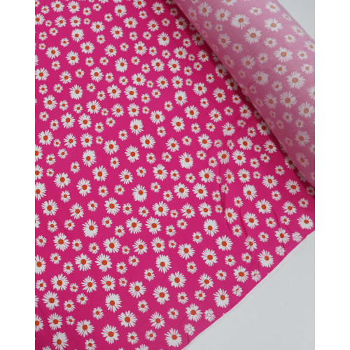 Tecido Viscose Multi Margaridas Branco e Rosa
