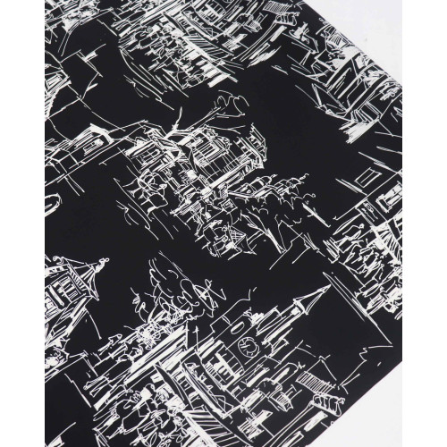 Tecido Tricoline Italiano Rascunhos da Cidade Offwhite e Preto