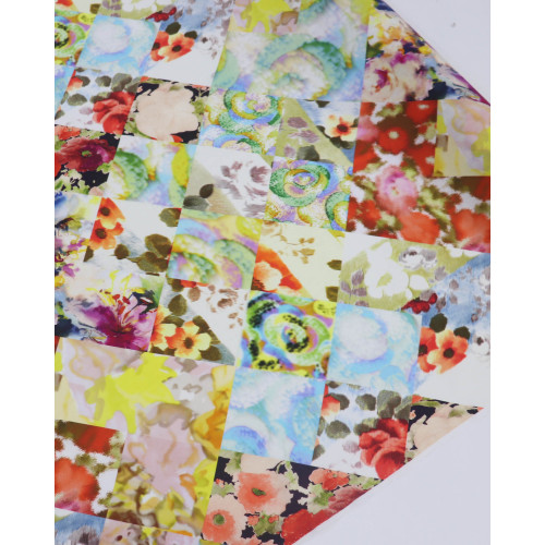 Tecido Linho Misto Italiano Multi Estampado em Recortes Colorido