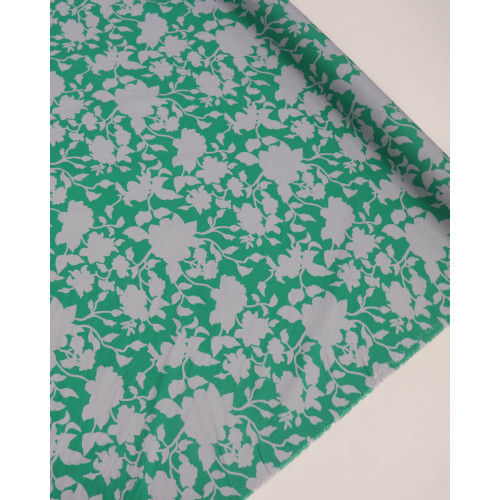 Tecido Viscose Italiano Ramos Florais Abstratos Cinza e Verde