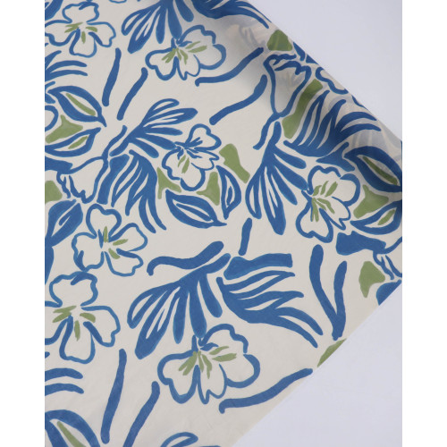 Tecido Cambraia de Algodão Italiano Rascunhos em Aquarela Verde, Azul e Creme