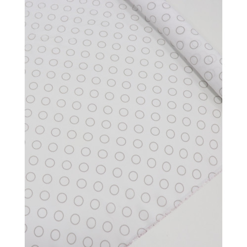 Tecido Crepe de Viscose Italiano Círculos Cinza e Branco