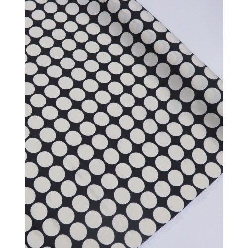 Tecido Viscose Italiana Acetinada Poá Regular Creme e Preto
