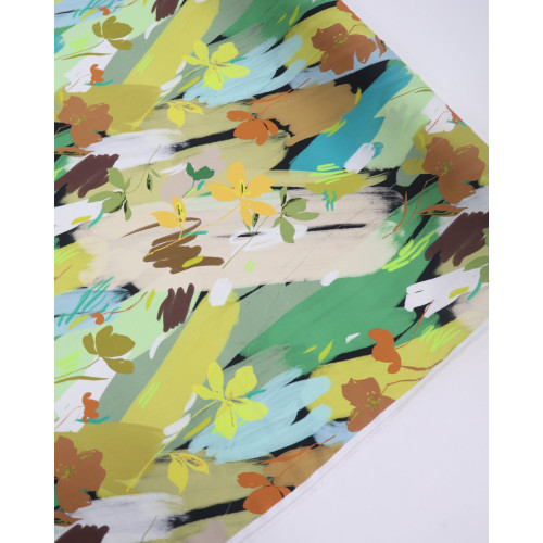 Tecido Viscose Italiano Pintura Floral Abstrata Colorido