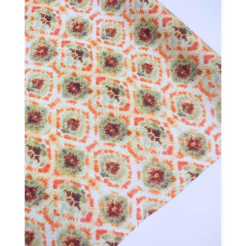 Tecido Viscose Italiano Estampa Tie Dye Verde, Laranja e Offwhite