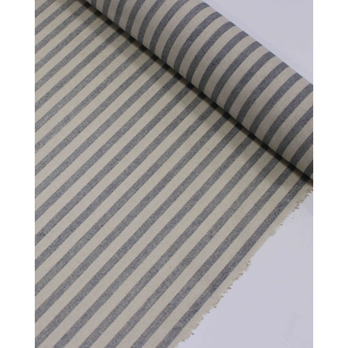 Tecido Linho Misto Listrado Azul Marinho Noite e Cru