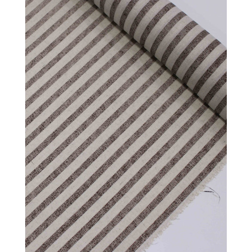 Tecido Linho Misto Listrado Marrom e Cru