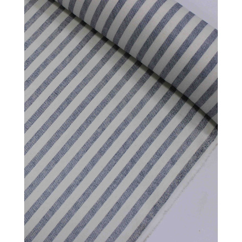 Tecido Linho Misto Listrado Azul Marinho Noite e Offwhite