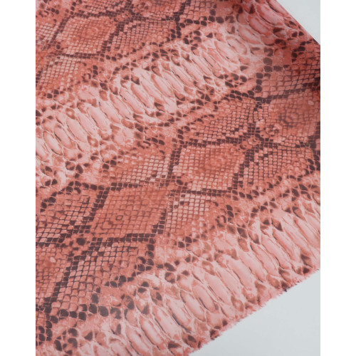 Tecido Crepe Chiffon Italiano Animal Print Escamas Tons de Vermelho