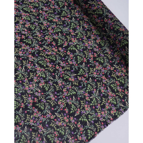 Tecido Crepe Chiffon Italiano Ramos Florais Lilás Vermelho e Preto