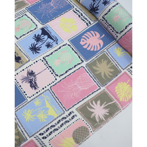 Tecido Viscose Italiano Multi Estampada em Recortes Colorido