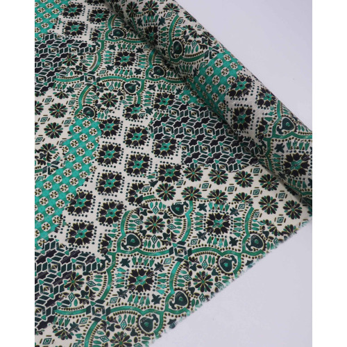 Tecido Viscose Italiano com Lurex Multi Estampado Preto e Tons de Verde