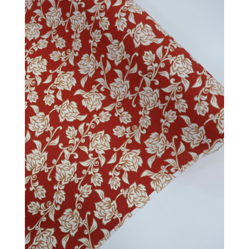 Tecido Crepe Koshibo Ramos e Flores Offwhite e Vermelho