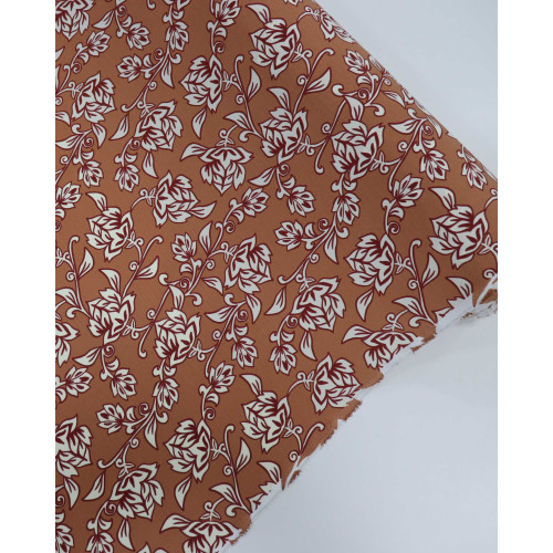 Tecido Crepe Koshibo Ramos e Flores Offwhite e Argila (0.5m)