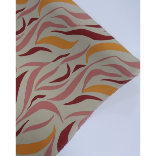 Tecido Crepe Koshibo Estampa Ondulada Abstrata Amarelo, Marsala e Rosa