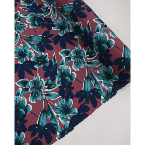 Tecido Viscose Macro Floral Verde Tiffany, Azul e Goiaba