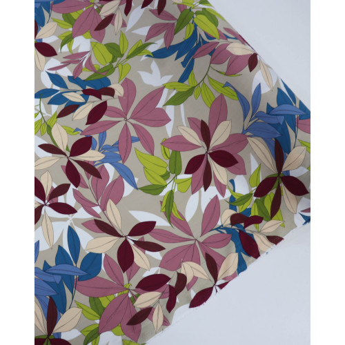 Tecido Viscose Folhas Coloridas e Bege