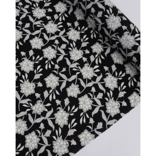 Tecido Viscose Texturizada Flor de Lótus Cinza e Preto