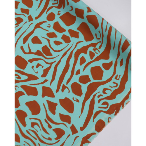 Tecido Viscose Italiano Animal Print Terracota e Verde Tiffany