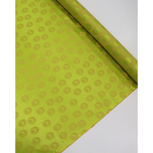 Tecido Cetim Italiano Brocado Circulares Amarelo e Verde Lima