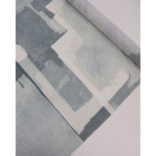 Tecido Cambraia de Linho Italiano Pintura Abstrata Offwhite e Tons de Cinza