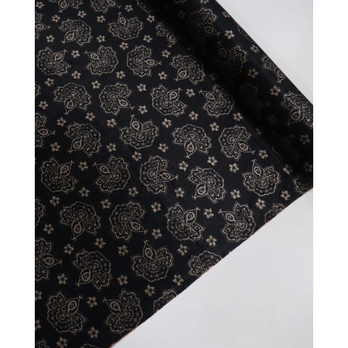 Tecido Veludo Italiano Leve Floral Boho Bege e Preto