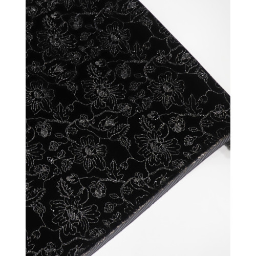 Tecido Veludo Cristal Italiano Flores com Lurex Preto