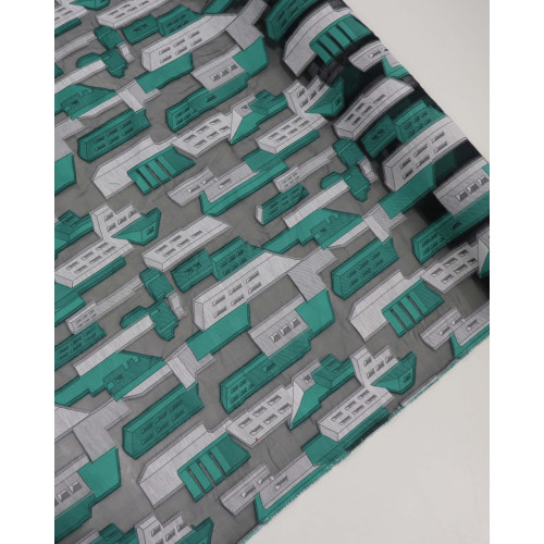 Tecido Organza Bordado Italiano Verde Tiffany e Cinza