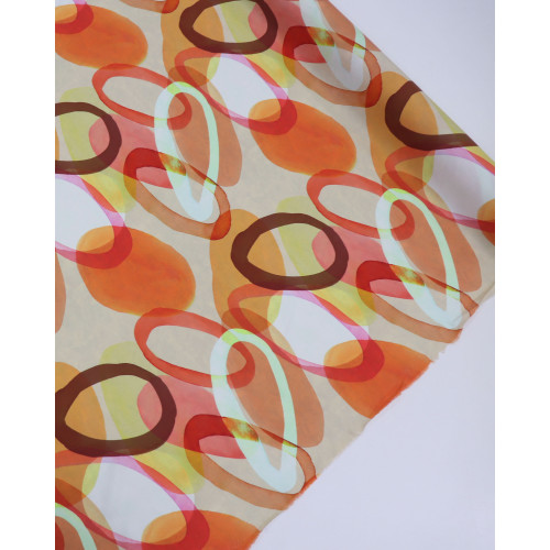 Tecido Viscose Italiano Arcos Flutuantes Em Aquarela Tons Quentes