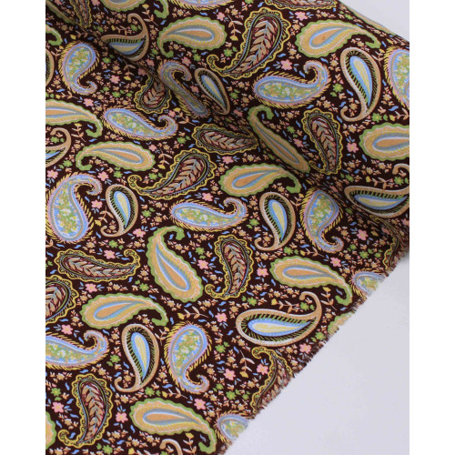 Tecido Viscose Texturizada Paisley Candy Color e Marrom