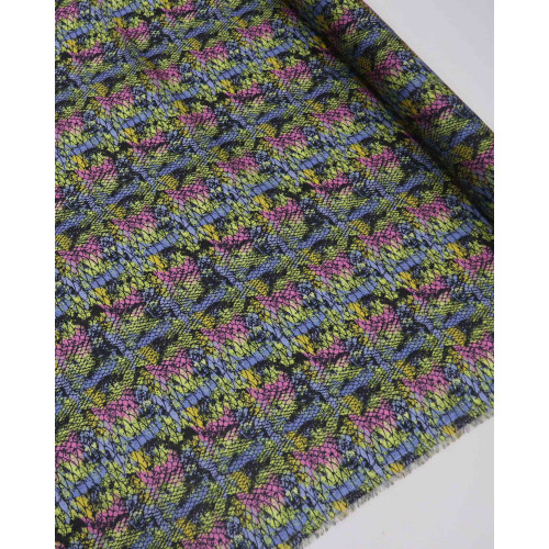 Tecido Crepe Chiffon Italiano Grosso Acetinado Escamas Abstratas Colorido