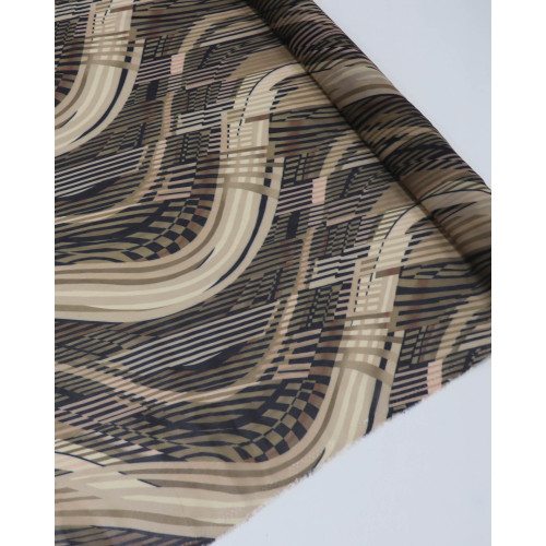 Tecido Crepe Chiffon Italiano Listras Ondulares Preto e Tons de Marrom