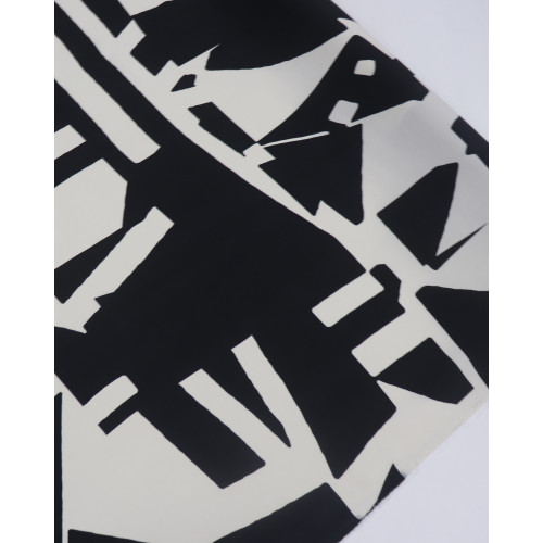 Tecido Crepe de Viscose Italiano Estampa Abstrata Creme e Preto