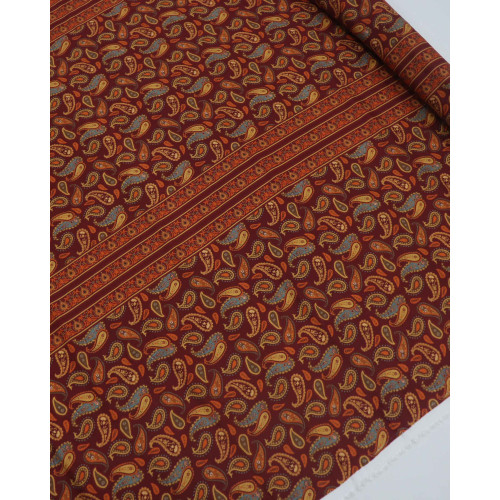 Tecido Viscose Sarjada Italiano Estampa Paisley Barrado Triplo Tons de Marsala