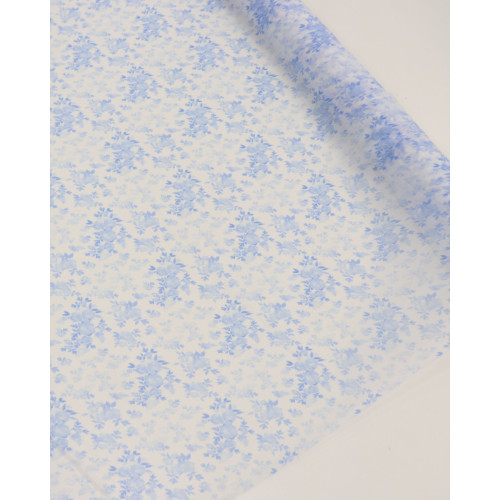 Tecido Crepe Chiffon Italiano Texturizado Ramos Florais Tons de Azul e Branco