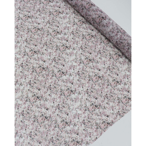 Tecido Crepe Chiffon Italiano Texturizado Micro Roseiras Rosé e Branco