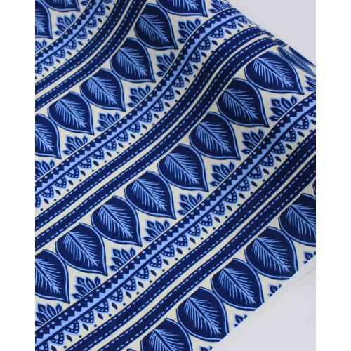 Tecido Linho Misto Premium Multi Listras Estampadas Tons de Azul e Offwhite