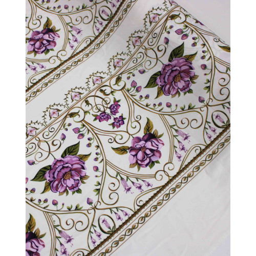 Tecido Viscose Premium Macro Listras Estampadas Florais Roxo, Verde e Creme