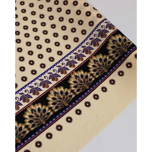 Tecido Viscose Sarjada Premium Barrado Duplo Floral Colorido e Creme