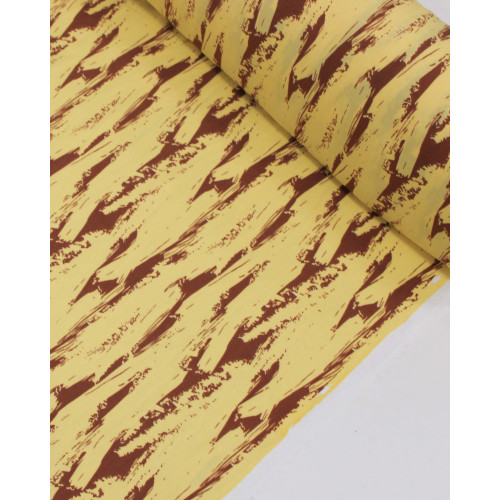 Tecido Viscose Arte Abstrata Casanho e Amarelo Manteiga