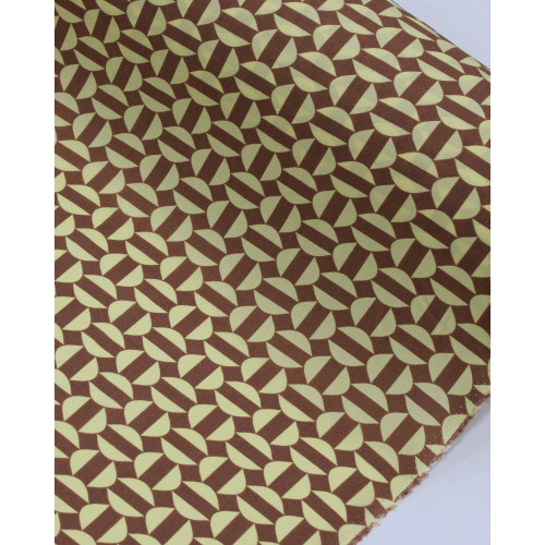 Tecido Viscose Semi Círculos Amarelo Manteiga e Castanho